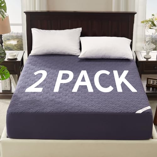 Image of BEDLORE 2 Pack Waterproof Mattress Protector, Queen Size Mattress Pad with Deep Pocket 6 inch-18 inch Depth, Soft Breathable Bed Mattress Cover for Bedroom, College Dorm (Navy Blue)