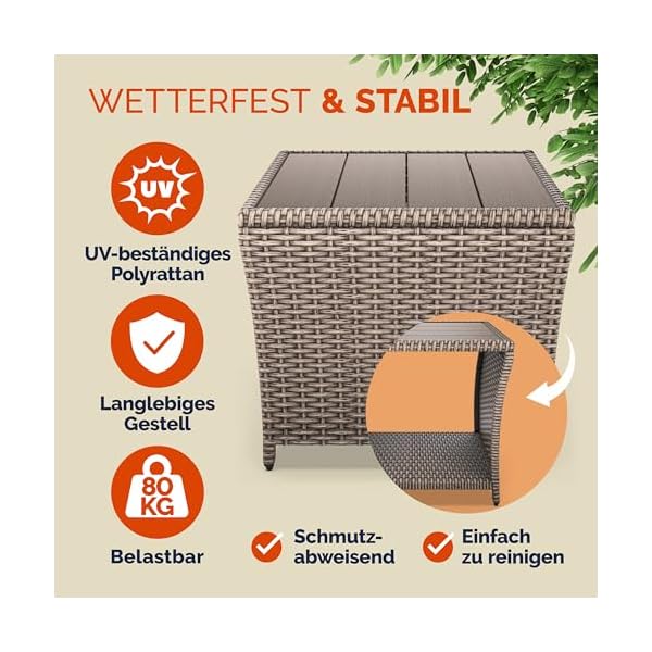 CASARIA Polyrattan Beistelltisch mit WPC-Platte Creme