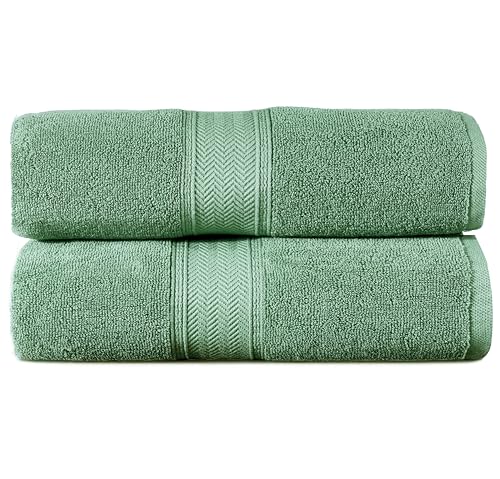 HILLFAIR 600 GSM- 40 x 80 Inches- 100% Cotton 2 Pc XXL Oversized Bath Towel Set- Soft Highly Absorbent Jumbo Bath Sheets Towels Sets- Quick Dry Oversized Sheets Towel Sets for Hotel Spa Pool- Sage