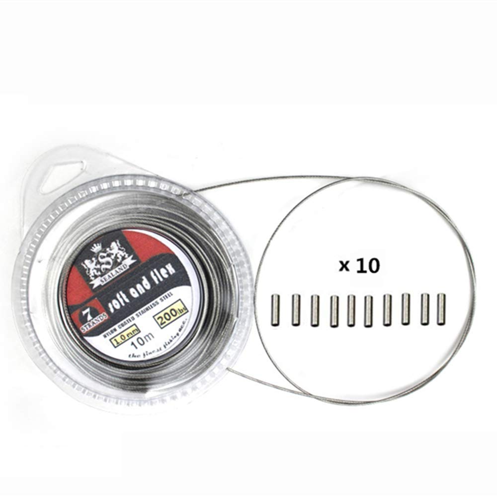 SENYUBBY 5LB-200LB 7 Strands Fishing Line Wire Leader Nylon Coated Stainless Steel Leader Wire with Crimps Sleeves (1pcs-120LB Line) — image 1
