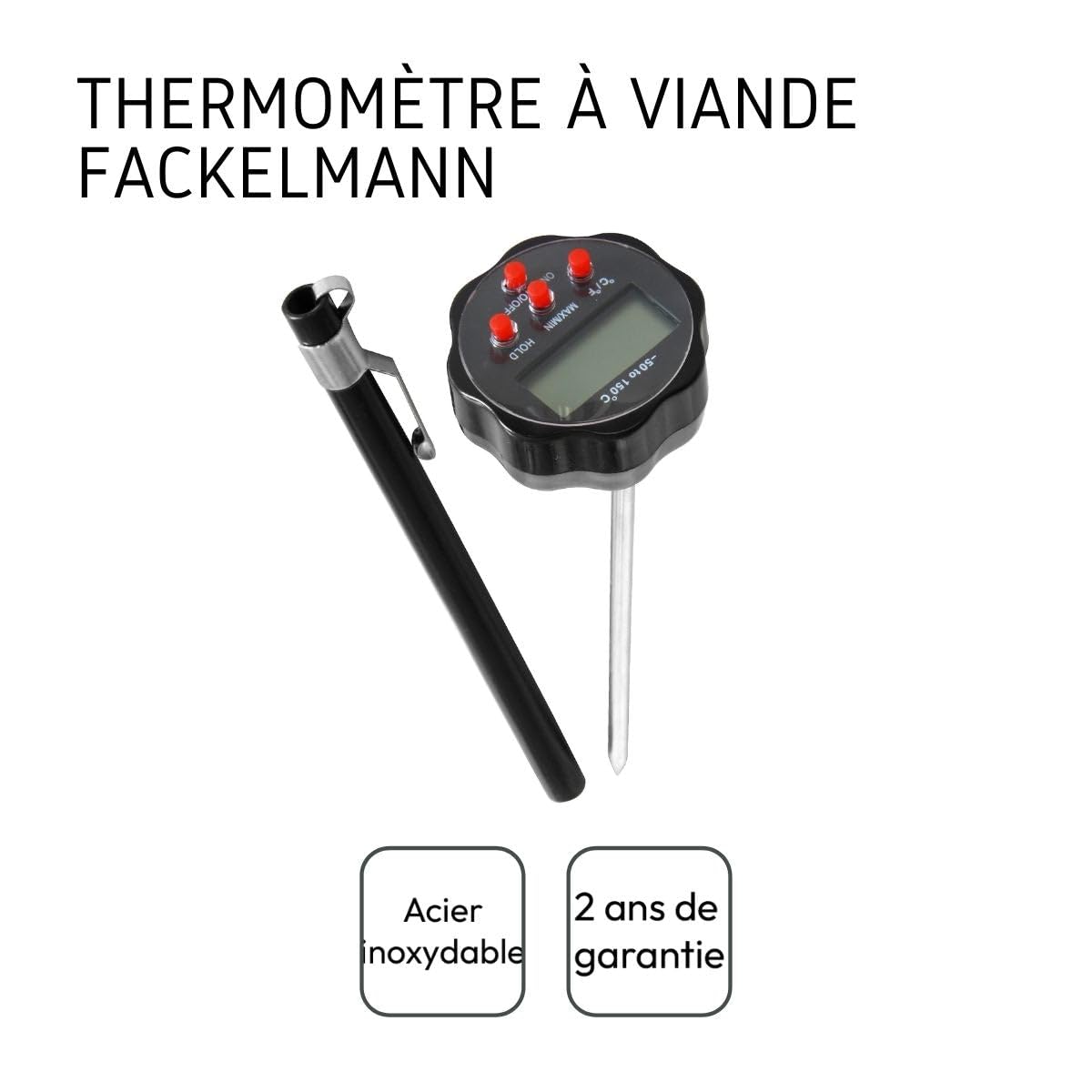 Fackelmann 9337650 - Termómetros digitales para carne, medición de cocción, plástico, acero inoxidable, 13,5 x 3,5 cm