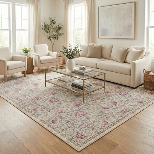 Garvee Washable 9x12 Area Rugs for Girls Bedroom, Vintage Floral