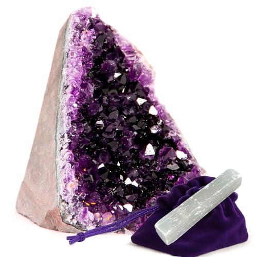 Image of Premium Amethyst Geode Stone Cluster [5 to 6 lb.] - Each Piece is Unique & Natural - Real Raw Healing Crystal Rock from Uruguay - Deep Purple Decoration - FREE Selenite Wand