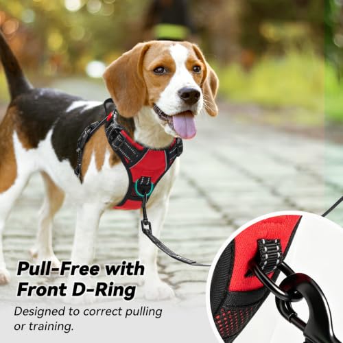 Image of PoyPet No Pull Dog Harness, No Choke Front Clip Dog Reflective Harness, Adjustable Soft Padded Pet Vest with Easy Control Handle for Small to Large Dogs(Red,S)