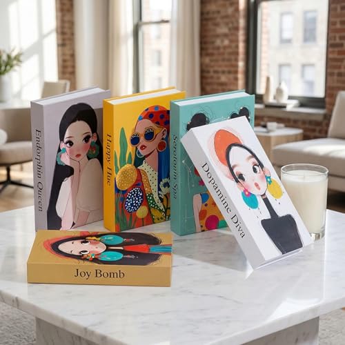 6 Stück Deko Bücher für Heimdekor, Dekorative Bücher Faltbare, Buchattrappe Deko Bücher Set, Gefälschte Bücher Display Bücher, für Wohnkultur Bücherregal, Couchtisch, Regale, Büro (Charaktere)