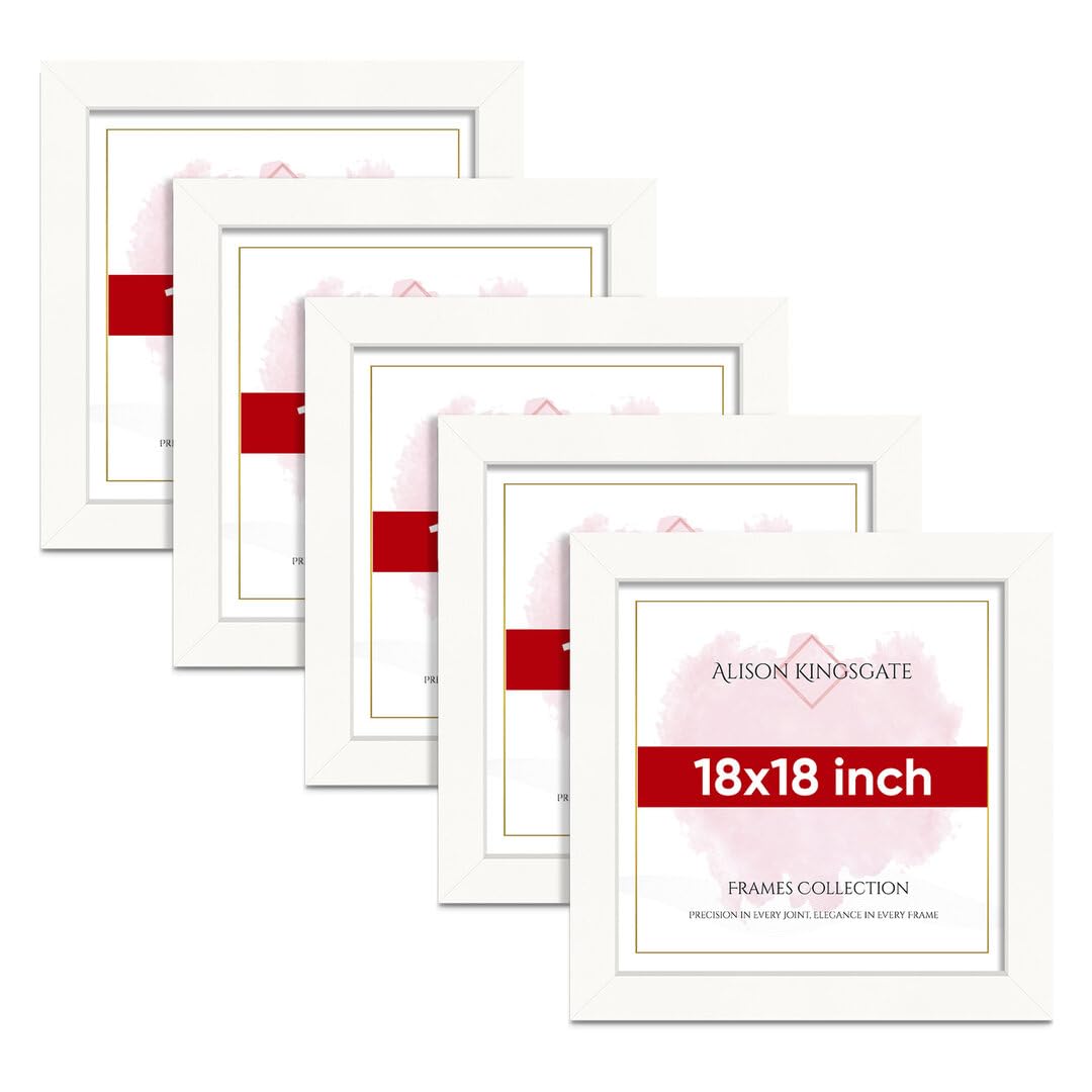 Alison Kingsgate Modern 18X18 WHITE Photo Frame Pack of 5-Engineered Wood Picture Frames with Shatterproof Perspex - Ideal for Artwork-Wall Mount or Tabletop - Multiple Sizes & Colours Available — image 1
