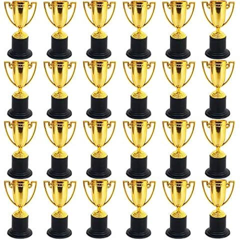 Jizvxe 24 Pack Mini Trophies for Kids Awards,Plastic Gold Award Trophy Cups,Golden Award Trophy Cups Set,Gold Participation Trophy Cup for Party Favors,Rewards,Props,Sports,Competitions(4 in) Cover