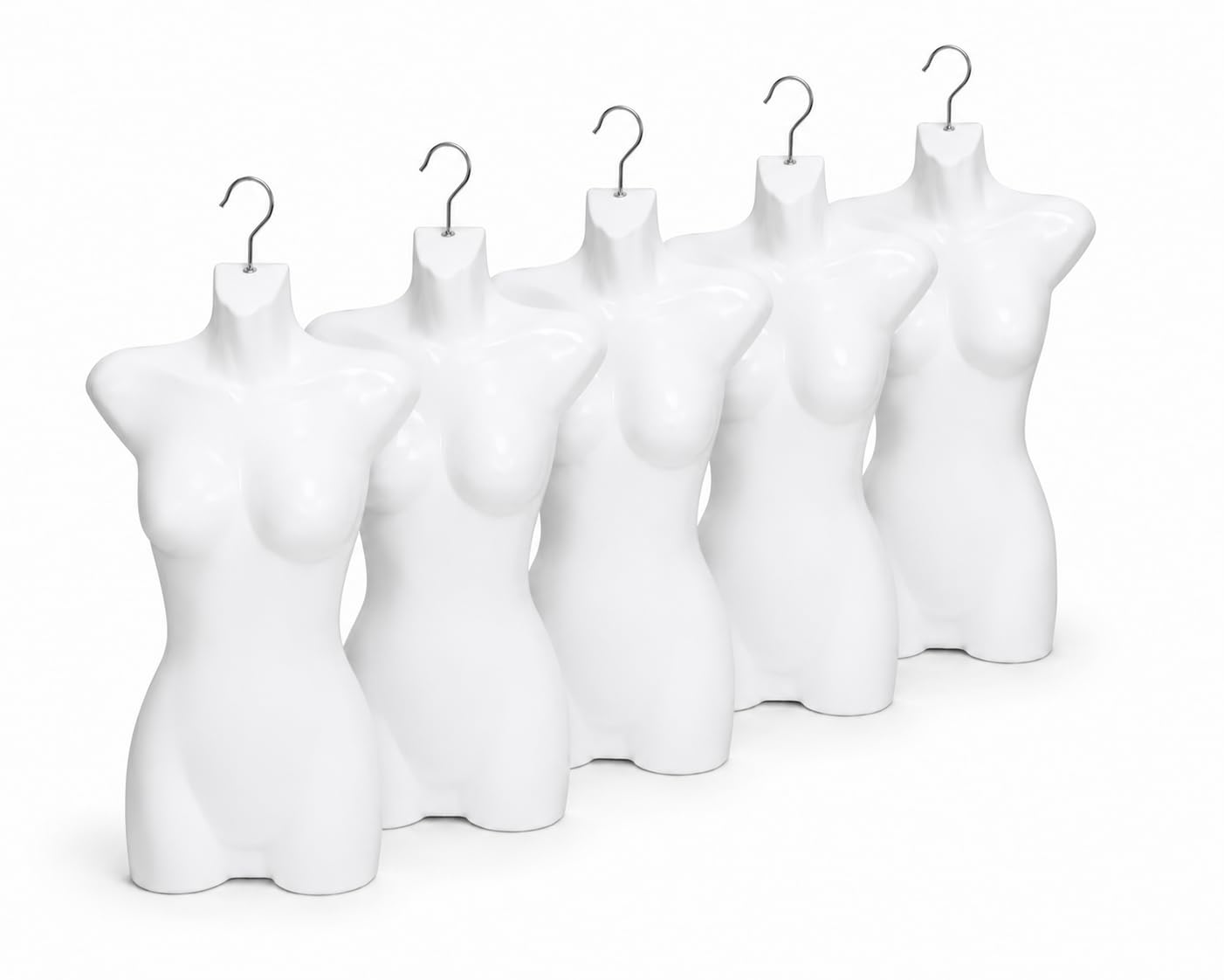 5er Set Torso Weiblich - 70 cm Damentorso aus Kunststoff - Oberkörper Halbplastik in Farbe weiß - Mannequin Büste - Halbschale Damenbody - Büstenform - Schaufensterpuppe mit Haken - 5 Stück Modepuppe