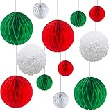 クリスマス New Year オーナメント セット ペーパー ニューイヤー デコレーション ハニカムボール ポンポンフラワー 年賀状 インテリア ショップ 誕生日 二次会 結婚式 前撮り バレンタイン 撮影 (赤緑)