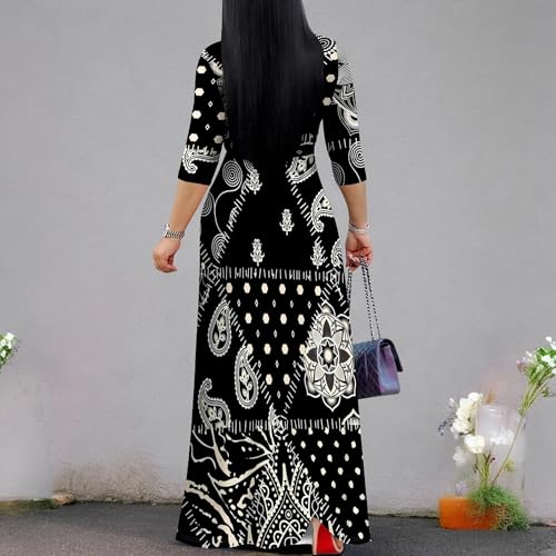 Image of PinkPatty Women's Print Maxi Dresses 3 /4 Sleeve Flowy Long Dress V Neck Wrap Tie Waist Sundress