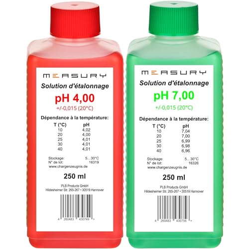 Measury Solution d'étalonnage pH 4.00 et 7.00 – Fabriqué en Allemagne, solution tampon pH 250...