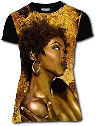 African Afro Hair Girl T-Shirt Short Sleeve Tee Black Round Tops for Women XL