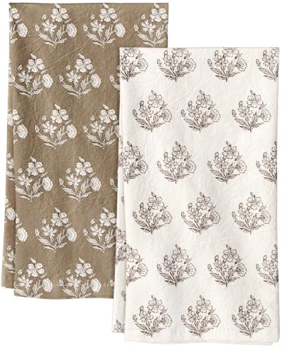Image of Miss Adola 2 Pack 150GSM Flour Sack Kitchen Towels, Botanical Rhythm | 16 inchx26 inch, Lightweight, Lint-Free, Pure Cotton, Decorative, with Hanging Loop, Absorbent, Softer after Wash, Versatile