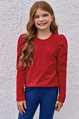 Image of blibean Tween Girls Puff Sleeve Shirts Stylish Fall Tops Size 4-15 Years Old