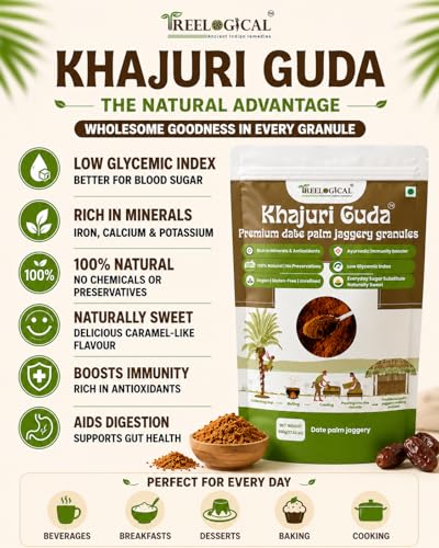 Image of Treelogical Khajuri Guda, Premium Date Palm Jaggery Granules (250 gm), khajur gud powder, Nolen Gud /patali gud /Bengal gud / karupatti gud /LoW GI, Additive-Free Sweetener, Rich in Iron and Calcium, 100% natural sweetener, healthy substitute for sugar