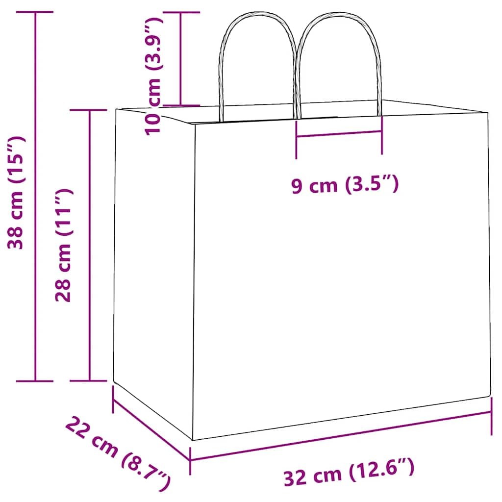 vidaXL Torby papierowe 250 szt. z uchwytami Różowe 32x22x28 cm