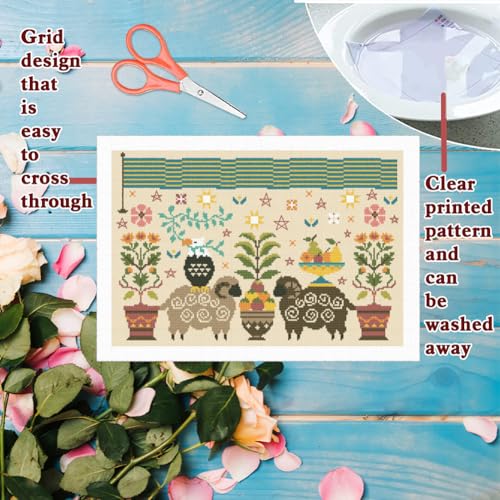 Image of FREEBLOSS 11CT Cross Stitch Kit Stamped Cross Stitch Craft Kit with Stitching Guide for Beginners Folk Painting Embroidery Set Crossstitch Wall Hanging Set 13.8x19.7inch