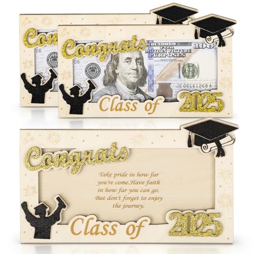 Image of 2025 Graduation Gifts Money Holder,3 Pcs Wooden Graduation Gifts Money Cards Envelope Wallet Gifts for Graduates, High School,Graduation Party Favor Supplies