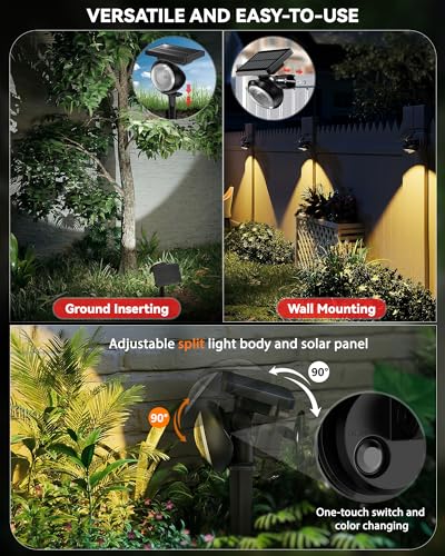 Image of Focusing Solar Spot Lights Outdoor Waterproof, RGB+3CCT Tree Uplights 12Pcs | Multicolor Focused Lens Spotlight, Dusk-to-dawn Light, Stake or Wall Mounting for Yard Landscape Garden Path Halloween Decor