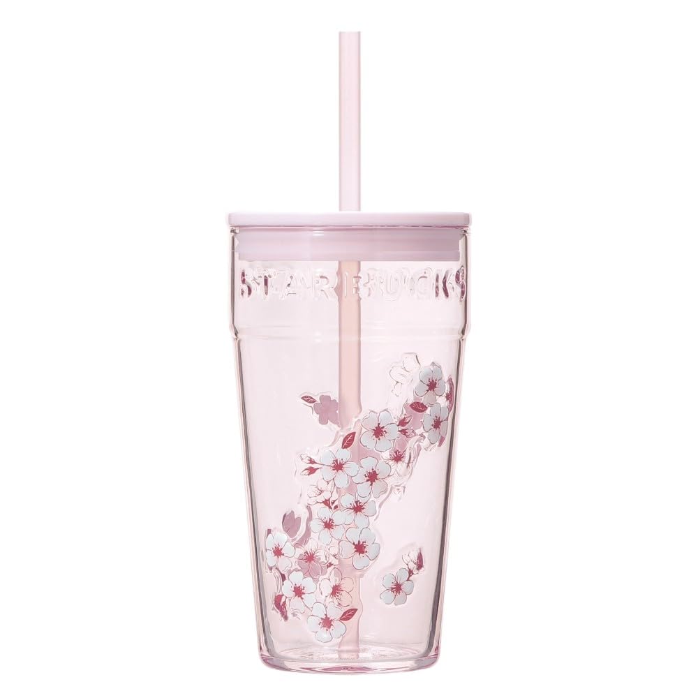 STARBUCKS SAKURA 2026 Pink Glass Tumbler 16oz Borosilicate Glass with Straw White Day : Home & Kitchen