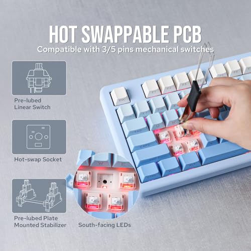 Image of EPOMAKER Galaxy70 Aluminium Mechanical Keyboard, Wireless Gaming Keyboard Bluetooth /2.4GHz /USB, Programmable and Hot Swappable Thocky Keyboard (Blue Ombre, Zebra Linear Switch)