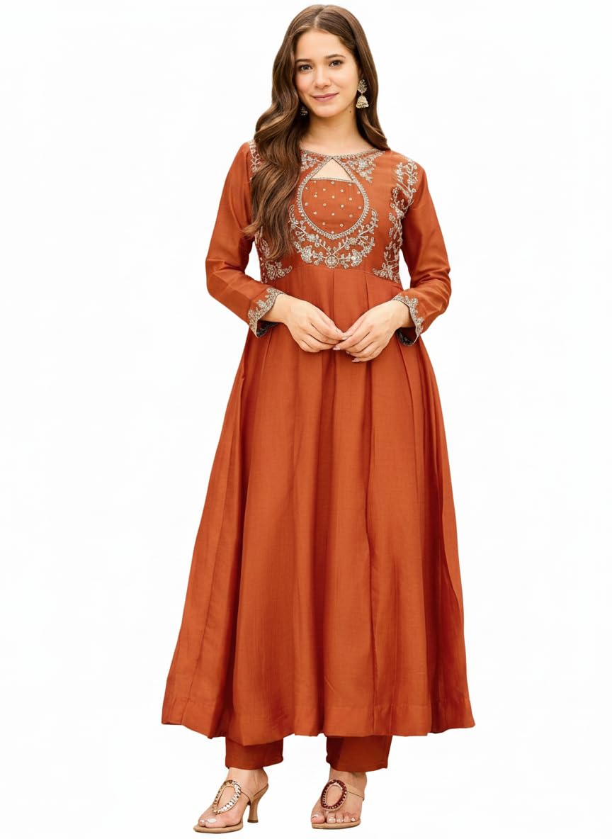 Women's Beautiful Vichitra Silk With Embroidery Work with Full Sleeve Salwar Suit For Women Readymade Salwar Suit Set For Any Occasion-picture-30