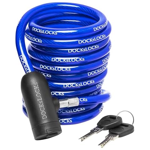 DocksLocks Coiled Security Cable with Key Lock (5’, 10’, 15’, 20’ or 25’ Lengths), Weatherproof Multi-Purpose Anti-Theft Protection for Kayaks, Bikes, Paddleboards, Scooters, Equipment and More 15ft Cover