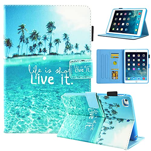 iPad Mini Case for Girls Kids Women, iPad Mini 4 Case, iPad Mini 5 Case, iPad Mini 2 / 3 Case, Dluggs PU Leather Folio Stand Smart Pattern Case Cover for iPad Mini 5 4 3 2, Beach