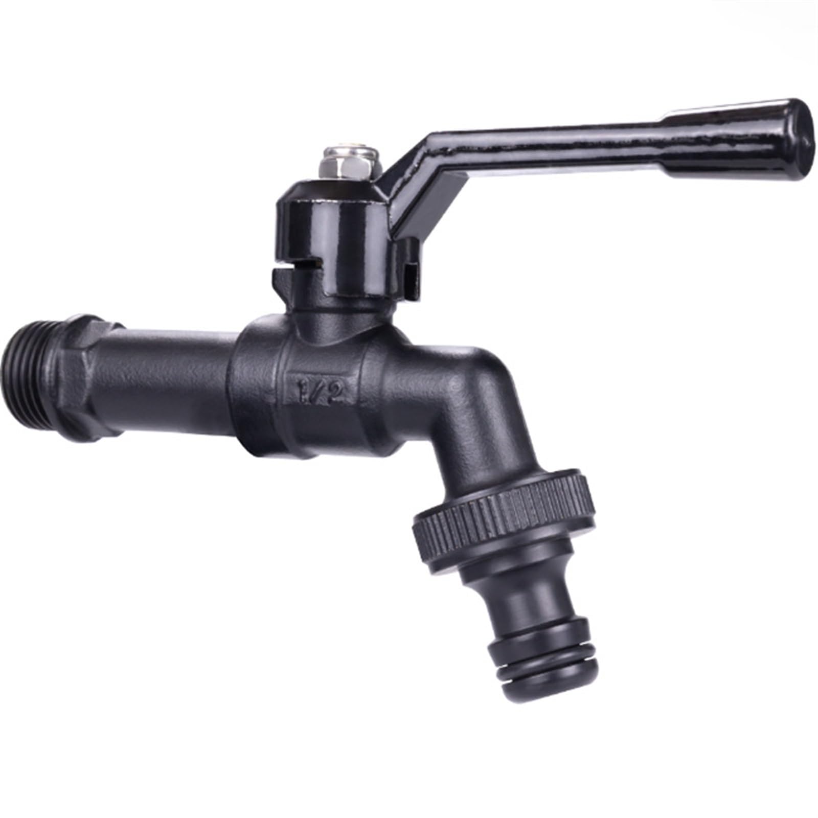 Outside Tap 1 Inlet 2 Outlet Brass Exterior Garden Faucets Double Tap Black Single Water Faucet(Black-Single Nipple)