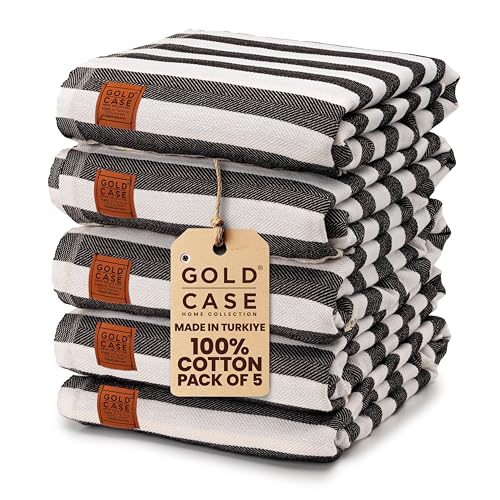 Gold CASE Turkish Beach Towel Set of 5 – 100% Cotton Beach Towels Oversized 70x38'' – MYRA Quick Dry Swim Towel – Lightweight Turkish Towels Set in Black by GOLD CASE HOME COLLECTION - Used condition - US$49.49