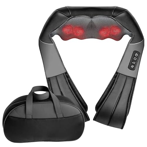 Shiatsu Back And Neck Shoulder Massager With Red Light (Black), Recovery For Sore And Pained Muscles, Deep Tissue Massage With Relieving Rotating Balls, Adjustable Speed Use Anywhere Cable Powered #TOP1