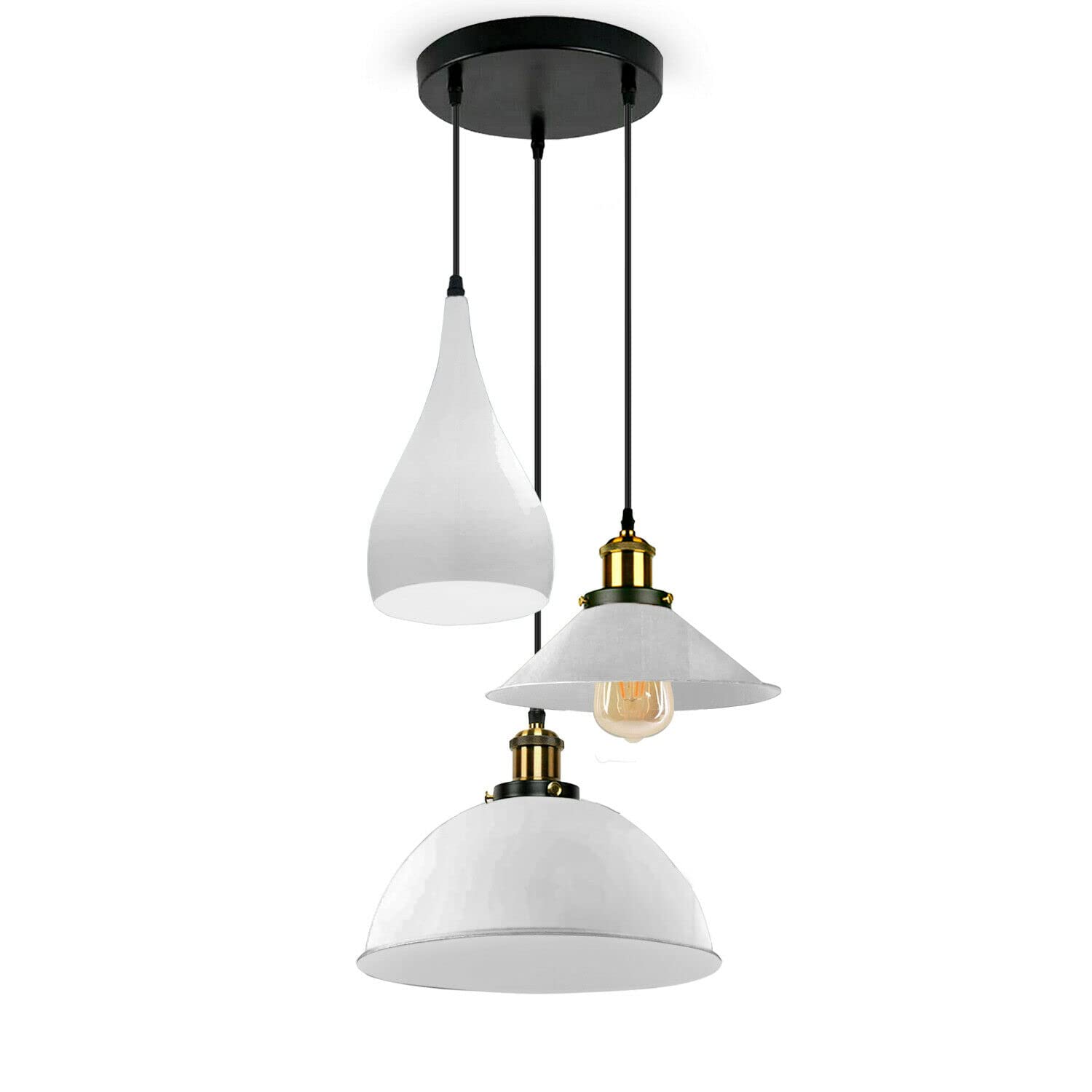 LEDSone Retro Industrial Pendant Lights with Metal Shade, E27 Holder Kitchen Light Fixture 3 Style Lampshade Mount Ceiling Hanging Lamps for Dinning Room