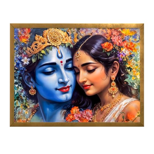 Image of ArtX Canvas Radha Krishna Wall Painting, Big Radha Krishna Photo Frame Painting For Bedroom, Living Room, Multicolor, Abstract, 61.0 X 48.0 cm, Set of 1
