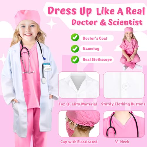 Yadiya Doctor Costume For Kids Scrubs Real Stethoscope Lab Coat Halloween Costumes Career Day Costume For Kids Girls 3-12 thumb #3