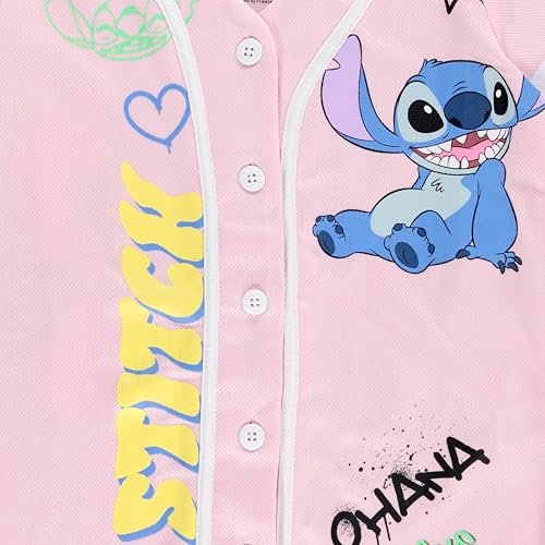 Image of Disney Lilo & Stitch Girls Baseball Jersey Shirt Button Down Kids Tee Stitch Angel Sizes 4-16