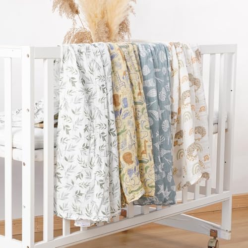 Image of 4 Set Muslin Swaddle Blankets Receiving Blanket for Newborn Baby | Boys, Girls Cute Soft Print Baby Towel Wrap 120x110cm Baby