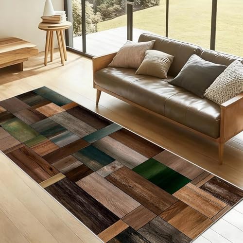 Alfombra de pasillo patchwork de madera geométrica suave para crear un hogar acogedor 2