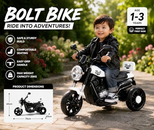 Image of Kawaii Kids 6V Battery Operated Ride-On Bike with Music & LED Lights, White