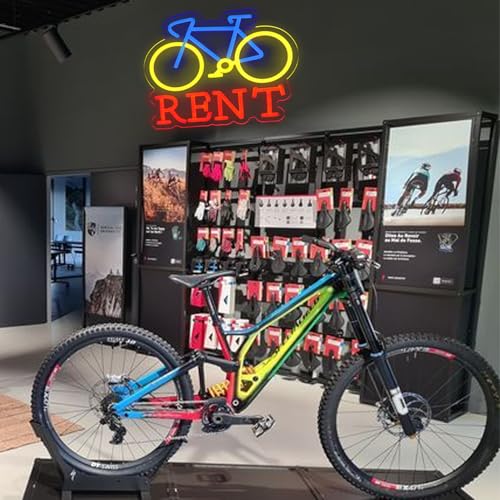 Image of Bicycle Rental Neon Sign for Wall Decor, Dimmable Bike Rental Shop Store Office illuminated Display LED Light, Red and Yellow Neon Lights for Bicycle Shop (Red)