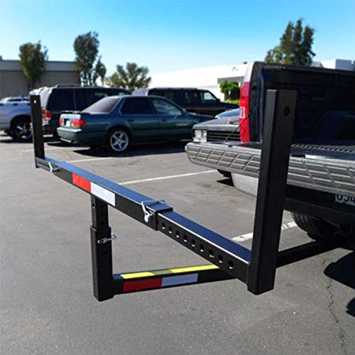 SUNCOO Pick Up Truck Bed Hitch Extender Adjustable Steel Extension Rack with Flag for Boat Lumber Long Loads Ladder Rack Canoe Kayak Long Pipes Lumber Black