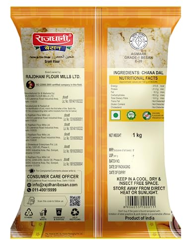 Image of Rajdhani Besan 1kg (Pack of 5) | Rajdhani Organic Chana Dal Besan |100% Chana Dal Besan | Organic Gluten Free Besan |
