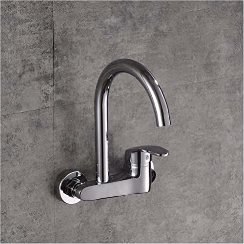 Grifo de cocina giratorio de 360°, monomando de agua fría y caliente, de pared, de cobre, con acabado cromado, para uso doméstico y en restaurantes.
