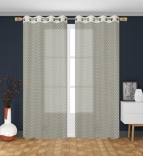 Image of Fabrilia Cream Sheer Curtains for Living Room & Bedroom | Net Curtain Set of 2 Panels | 7 ft Long | Elegant Design | Lightweight & Easy Care