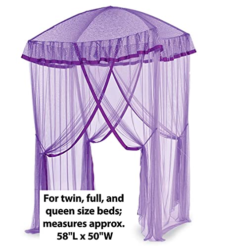 Hearthsong Sparkling Lights Light-Up Bed Canopy For Twin, Full, Or Queen Beds, 58" L X 50" W. Purple #TOP4