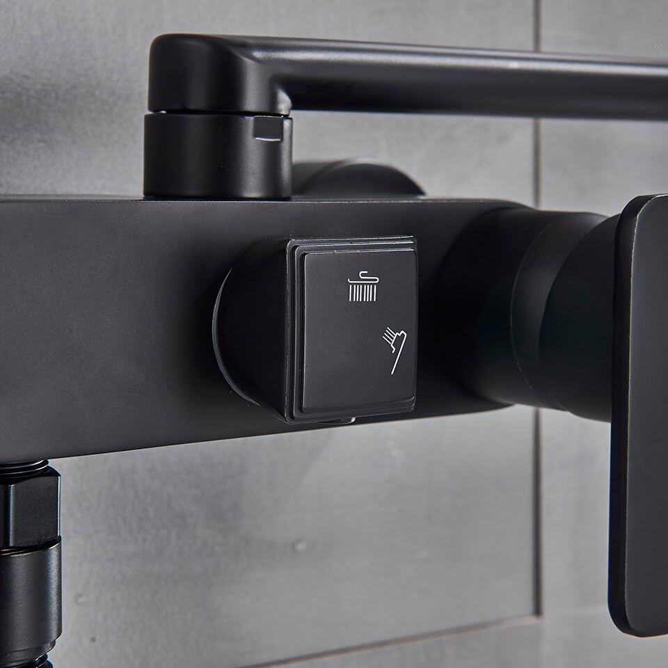 Robinet de cuisine noir mural avec mitigeur et bec long pivotant pour évier - 6