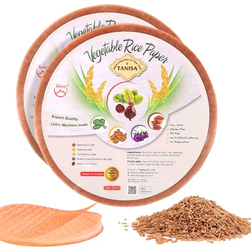 TANISA 2 Pack - 44 Sheets Brown Rice Paper Wrappers for Fresh Roll, Spring Roll Wrappers, Non GMO, Gluten FREE, Rice Paper Sheets Made in Vietnam (Banh Trang Goi Cuon)
