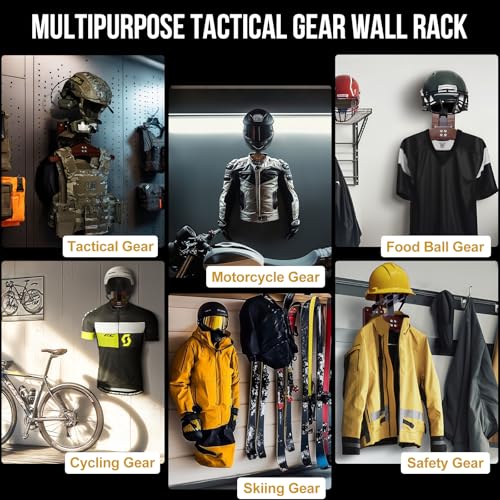 Image of OneTigris Upgraded Tactical Gear Wall Mount 2.0 - Heavy-Duty Helmet Rack for Motorcycle Helmets with Tactical Vest Hanger
