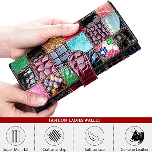Genuine Leather Women's Wallet Long Zipper Coin Purse Multicolor Stitching Card Holder and Purses Coin Pocket2
