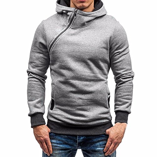 Sweatshirt à capuche décontracté avec fermeture éclair pour homme, 1-gris, L