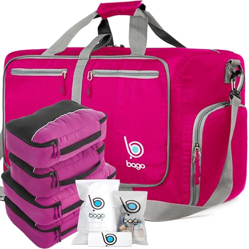 Bago Travel Bundle: 4 Pcs Packing Cubes (Pink) & 40L Duffel Bag (Pink) Set - Organize and Carry with Ease